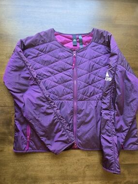 Adidas Puffer Jacket Burgundy Quilted Zip Up Lightweight Coat Size S